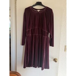 Terra‎ Sky 1X Purple Velvet Smocked Waist Long Sleeve Dress Whimsy Goth Dark